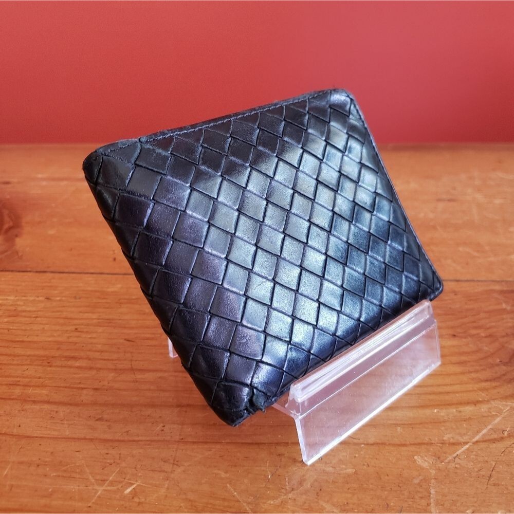 Bottega Veneta Intrecciato Weave Lambskin Bifold Wallet Black Men Unisex